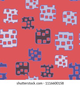Seamless abstract color pattern. Texture in camouflage style. Rounded squares with holes. 