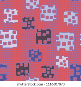 Seamless abstract color pattern. Texture in camouflage style. Rounded squares with holes. In the background is a network of small squares.