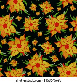 Seamless abstract color pattern with watercolor flowers, dark background