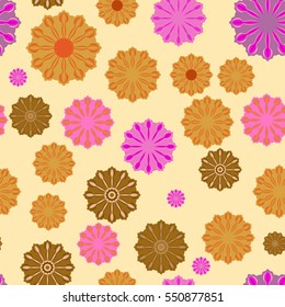 Seamless Abstract colored flowers on white background