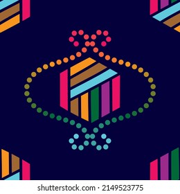  Seamless abstract, colored pattern on a blue background from elements in the Arabic, Asian style.