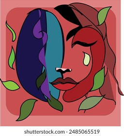 Seamless abstract colorful artwork with wave shapes. Stunning Girl Designs Bundle with Retro Hand-Drawn Vector Illustrations. Minimalistic Abstract Faces, Hands, and Shapes in Contemporary Silhouette 