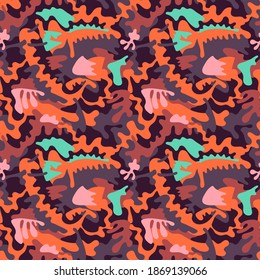 Seamless abstract colorful backdrop with chaotic wavy shapes