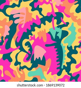 Seamless abstract colorful backdrop with chaotic wavy shapes