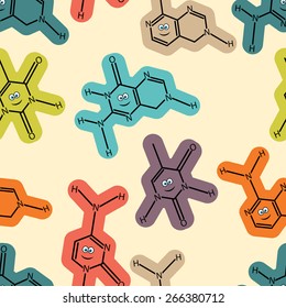 Seamless abstract Colorful background made of Smiling Cartoon molecules