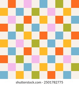 Seamless abstract colorful checkered multi-colored pattern on a light background, chess pattern, flat style