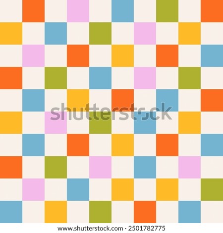 Seamless abstract colorful checkered multi-colored pattern on a light background, chess pattern, flat style