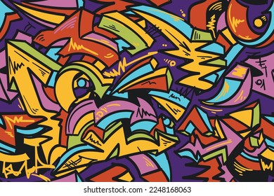 Seamless abstract colorful curled graffiti arrows background