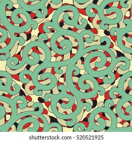 Seamless Abstract Colorful Damask Red Green Black Pattern 