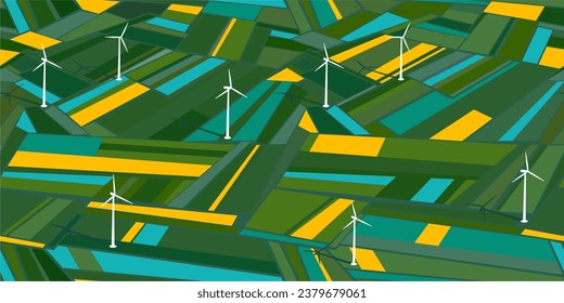 Seamless Abstract Colorful Field Of Flowers With Wind Turbines Vector Illustration Background Template