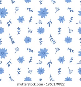 Patrón floral colorido y abstracto sin foco con flores silvestres. Fondo floral. Sencillo estilo escandinavo. Ilustración del vector