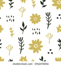 Seamless abstract colorful floral pattern with wild flowers. Floral background. Simple Scandinavian style. Vector illustration