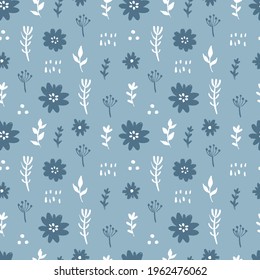 Seamless abstract colorful floral pattern with wild flowers. Floral background. Simple Scandinavian style. Vector illustration