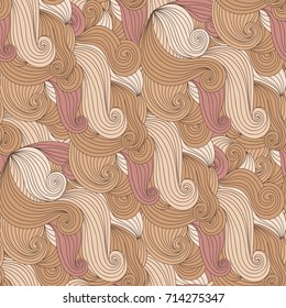Seamless abstract colorful hand-drawn pattern, waves background. Curly stripes. 