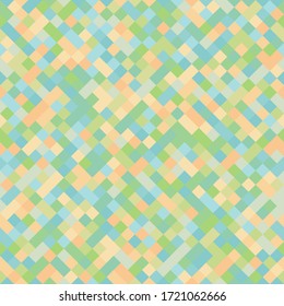 Seamless. Abstract colorful mosaic with squares in pastel turquoise, green, orange and yellow in random