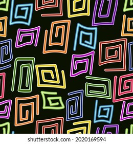 seamless abstract colorful pattern of arbitrary shapes in the form of spirals for prints on fabrics, clothes, packaging for decorating frames, covers, postcards and interiors in a children's style