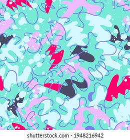 Seamless abstract colorful pattern with chaotic lines and shapes