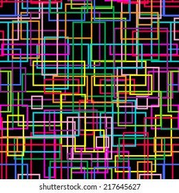 Seamless abstract colorful pattern of colored rectangles on a black background 2