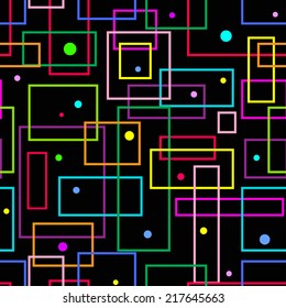 Seamless abstract colorful pattern of colored rectangles on a black background
