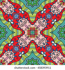 Seamless abstract colorful pattern. Decorative stylized floral seamless background. Tribal ethnic ornate decoration. Arabic, islamic, indian, turkish ornament. Geometric doodle seamless texture