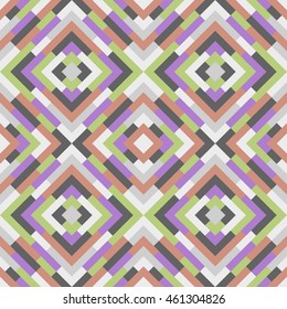 Seamless abstract colorful pattern for design. Vector geometric background of triangles in green and violet colors.