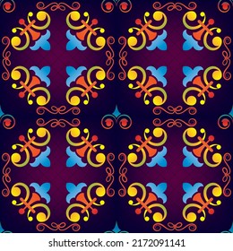 Seamless, abstract, colorful pattern of elements in Arabic, Asian, Latin   style.