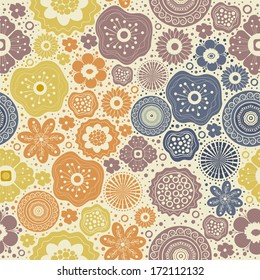 Seamless abstract colorful pattern on beige background