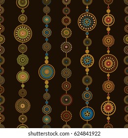 Seamless abstract colorful  pattern on brown background