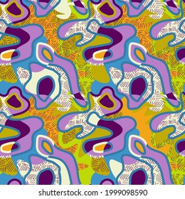 Seamless abstract colorful pattern with wave shapes and lines