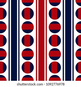 Seamless abstract colorful stripes pattern with circles. Vector polka dot pattern.
