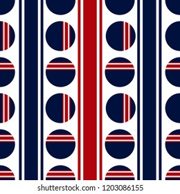 Seamless abstract colorful stripes pattern with circles. Vector pattern.
