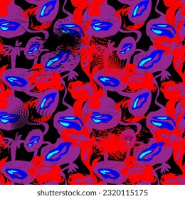 Seamless abstract colorful surreal artwork with chotic lips 