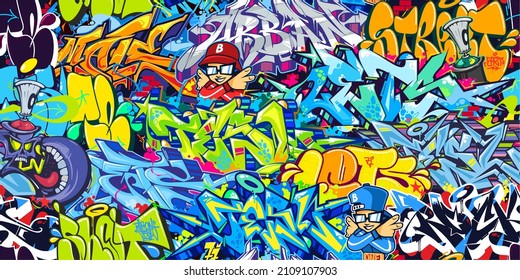 Seamless Abstract Colorful Urban Style Graffiti Street Art Pattern. Vector Illustration Background