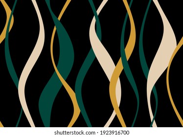 Seamless abstract colorful wavy line pattern on black background.EPS10 Illustration.