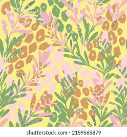 seamless abstract colourful blooms and leafs pattern background , greeting card or fabric