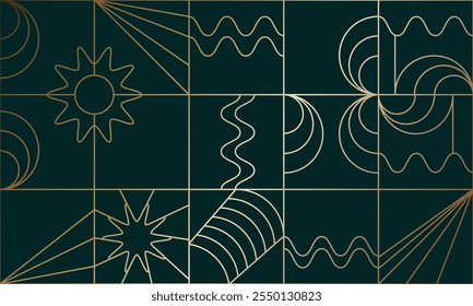 Seamless abstract composition. Simple geometric shapes create an abstract pattern. Golden background template. The idea of wallpaper, cover art and creative design