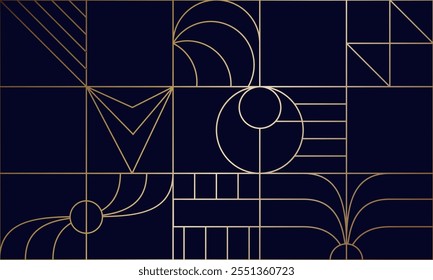 Seamless abstract composition. Simple geometric shapes create an abstract pattern. Golden background template. The idea of wallpaper, cover art and creative design