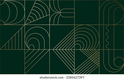 Seamless abstract composition. Simple geometric shapes create an abstract pattern. Golden background template. The idea of wallpaper, cover art and creative design