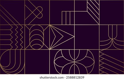 Seamless abstract composition. Simple geometric shapes create an abstract pattern. Golden background template. The idea of wallpaper, cover art and creative design