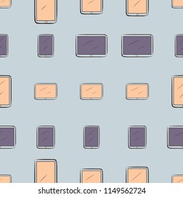 Seamless abstract conceptual hand drawn handphone or mobilephone. For web page, graphic design, catalog, texture or background. Vector artwork.