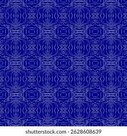 Patrón de línea de contorno abstracto sin fisuras en azul y blanco. Inspirado en mapas topográficos y geometría fluida, este diseño minimalista moderno es perfecto para fondos, textiles, Fondos de pantalla, Vector