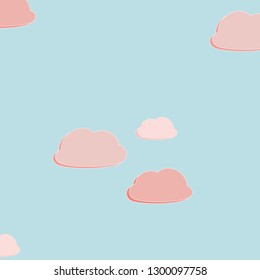 Seamless Abstract Coral Clouds Pale Blue Sky Background Vector Pattern