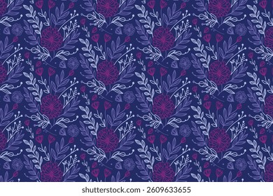 seamless abstract cotton flower and leaf pattern with one line floral sketches for fashion fabric and home textiles

