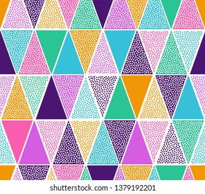 seamless abstract creative colorful triangle dots pattern on white background. Naive repeated funny shape print