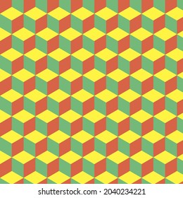 seamless abstract cube pattern. colorful geometric isometric vector wallpaper. endless pattern background of cubes. yellow, green, red cubes.
