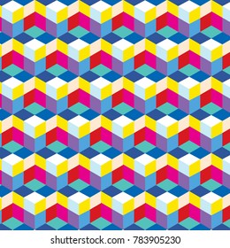 seamless, abstract cube pattern. Colorful design, geometric 3D vector wallpaper, cube pattern background.