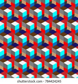 seamless, abstract cube pattern. Colorful design, geometric 3d vector wallpaper, cube pattern background.