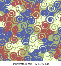 Seamless abstract curl pattern in different colors. For fabric, paper.