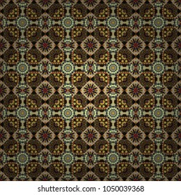 Seamless abstract curved pattern in brown, beige and gray colors. Vector illustration.