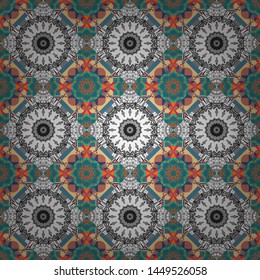 Seamless abstract curved pattern in pink, gray and blue colors. Vector illustration.